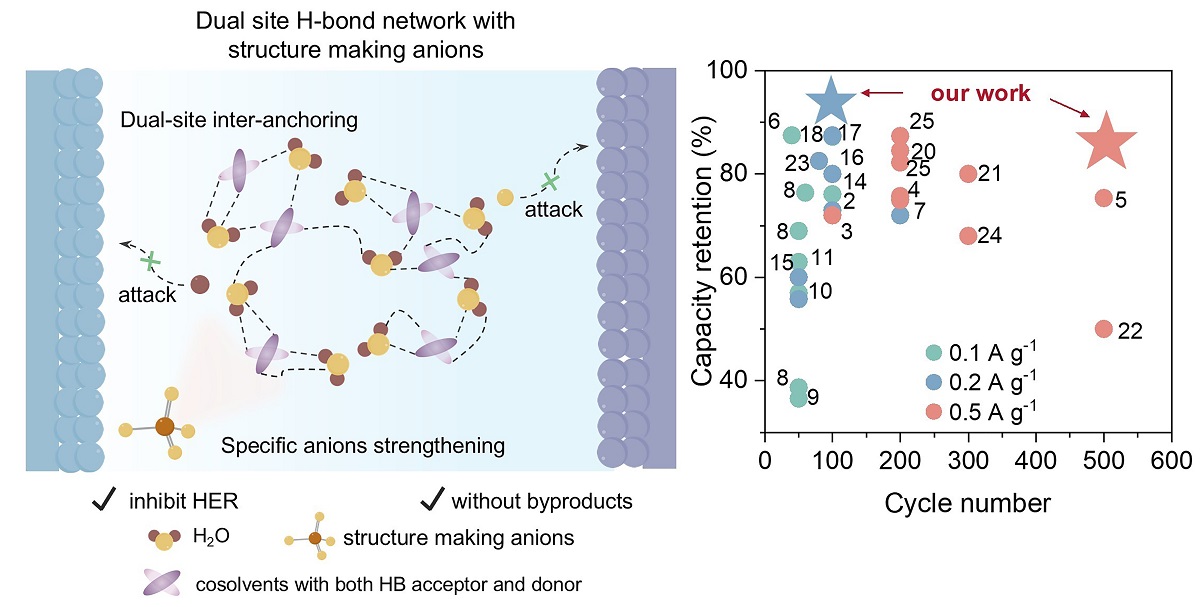 大連化物所提出構(gòu)建互鎖型強(qiáng)氫鍵網(wǎng)絡(luò)實(shí)現(xiàn)長(zhǎng)壽命水系鋅離子電池